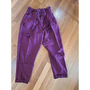 Free People Margate Women's Small Relaxed Fit Burgundy Trousers With Button Fly